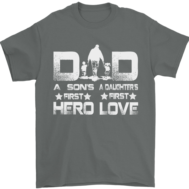 Fathers Day Son Hero Daughter Love Dad Mens T-Shirt Cotton Gildan Charcoal