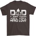 Fathers Day Son Hero Daughter Love Dad Mens T-Shirt Cotton Gildan Dark Chocolate