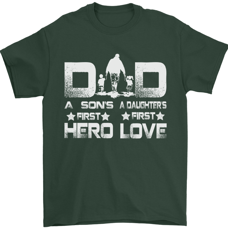 Fathers Day Son Hero Daughter Love Dad Mens T-Shirt Cotton Gildan Forest Green