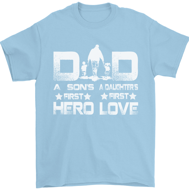 Fathers Day Son Hero Daughter Love Dad Mens T-Shirt Cotton Gildan Light Blue