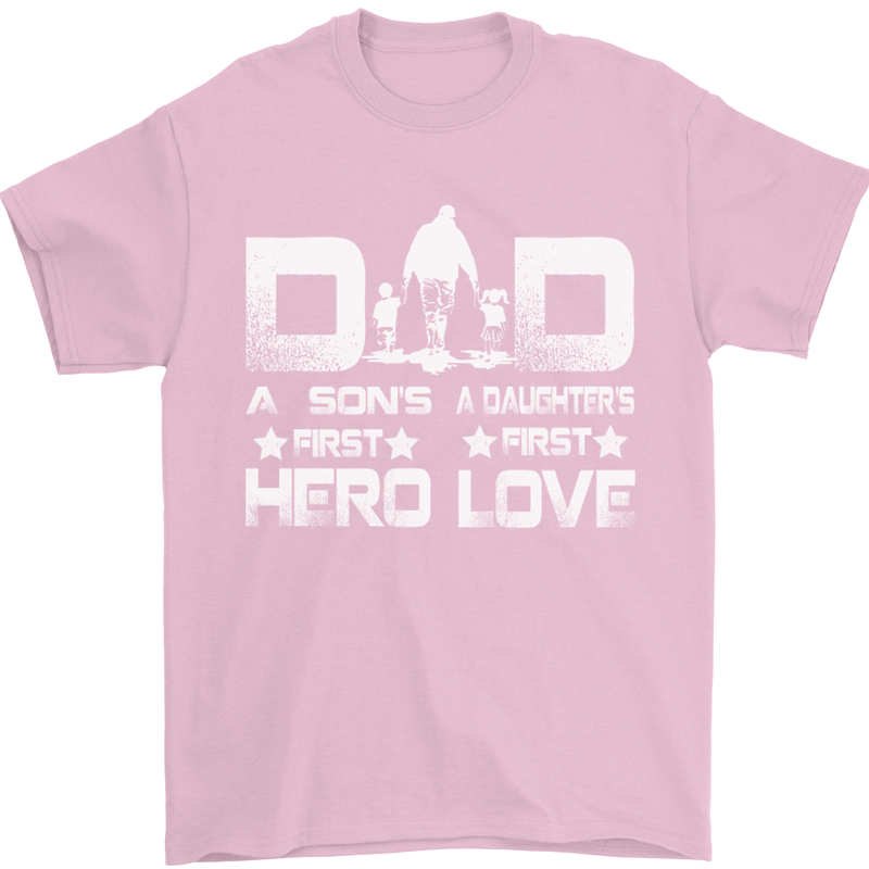 Fathers Day Son Hero Daughter Love Dad Mens T-Shirt Cotton Gildan Light Pink