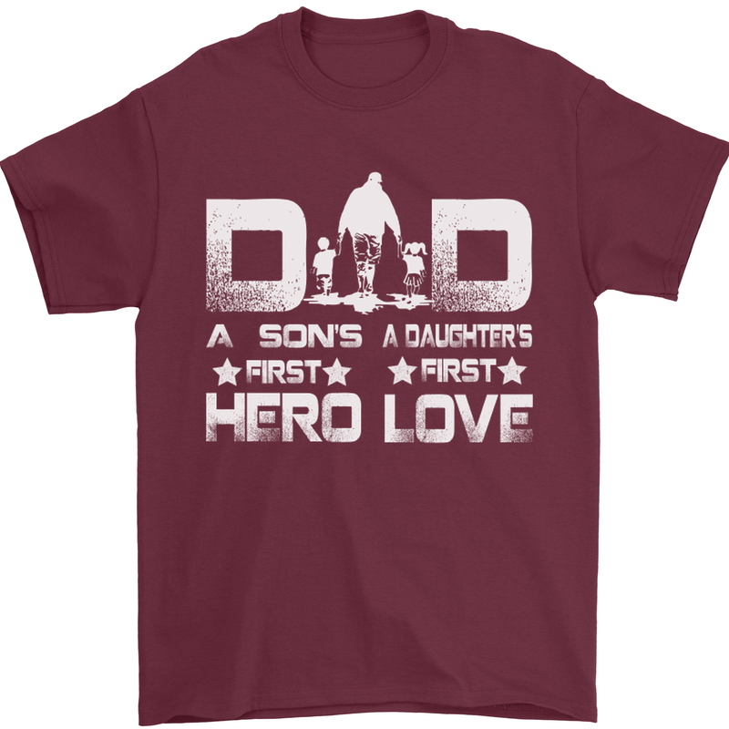 Fathers Day Son Hero Daughter Love Dad Mens T-Shirt Cotton Gildan Maroon