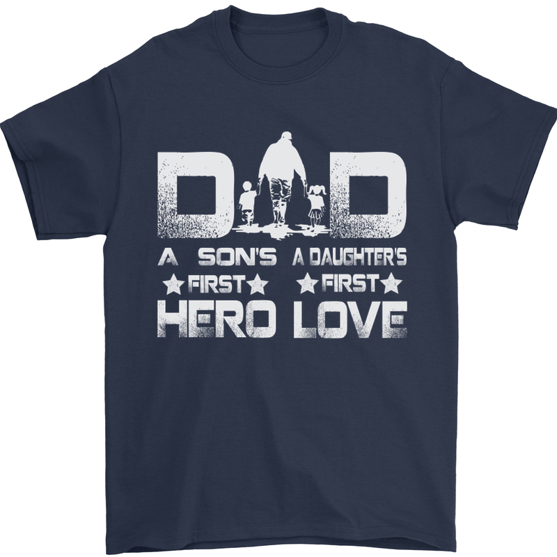 Fathers Day Son Hero Daughter Love Dad Mens T-Shirt Cotton Gildan Navy Blue