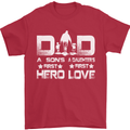 Fathers Day Son Hero Daughter Love Dad Mens T-Shirt Cotton Gildan Red