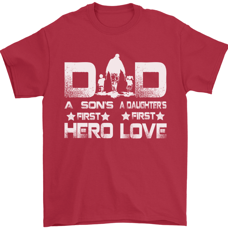 Fathers Day Son Hero Daughter Love Dad Mens T-Shirt Cotton Gildan Red