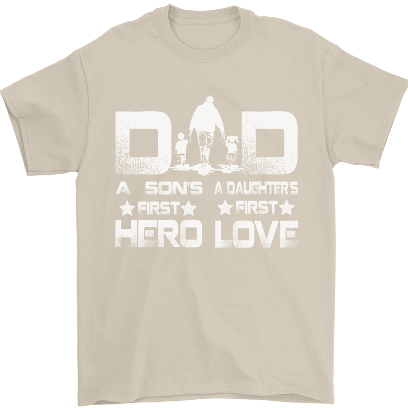 Fathers Day Son Hero Daughter Love Dad Mens T-Shirt Cotton Gildan Sand