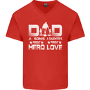 Fathers Day Son Hero Daughter Love Dad Mens V-Neck Cotton T-Shirt Red