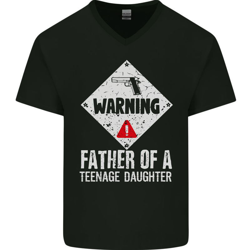 Fathers Day Teenage Daughter Funny Dad Mens V-Neck Cotton T-Shirt Black