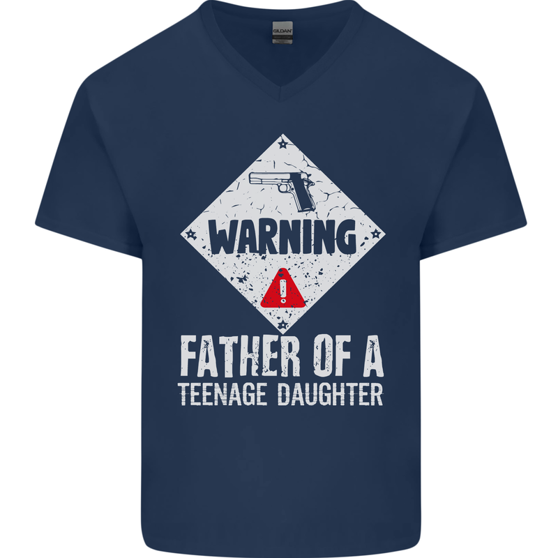 Fathers Day Teenage Daughter Funny Dad Mens V-Neck Cotton T-Shirt Navy Blue