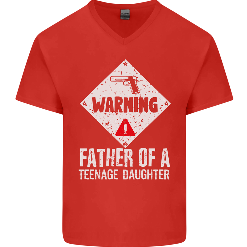 Fathers Day Teenage Daughter Funny Dad Mens V-Neck Cotton T-Shirt Red