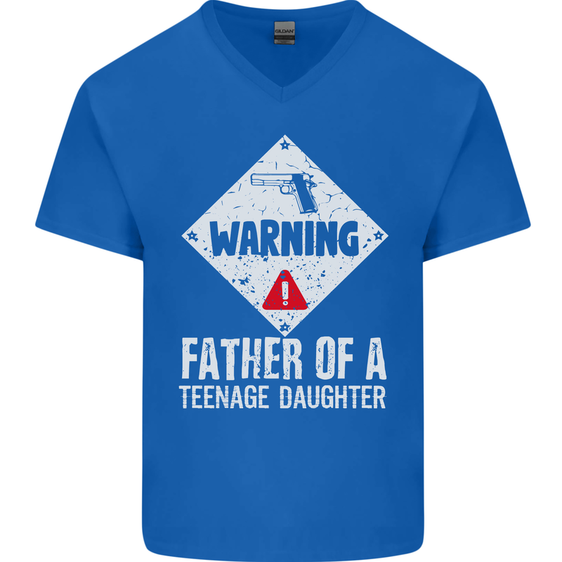Fathers Day Teenage Daughter Funny Dad Mens V-Neck Cotton T-Shirt Royal Blue