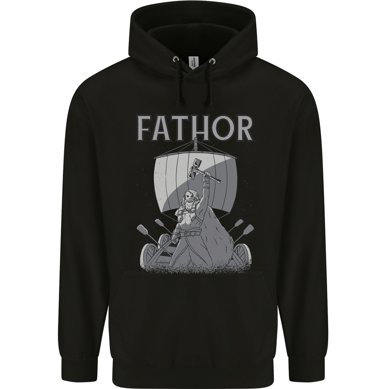 Fathor Funny Fathers Day Viking Ship Mens 80% Cotton Hoodie Black