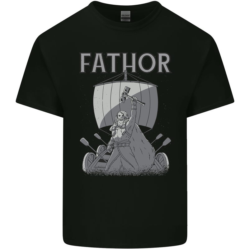 Fathor Funny Fathers Day Viking Ship Mens Cotton T-Shirt Tee Top Black