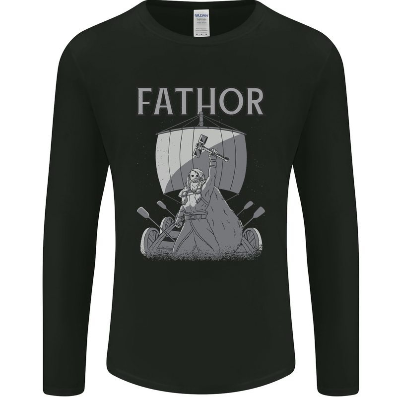 Fathor Funny Fathers Day Viking Ship Mens Long Sleeve T-Shirt Black