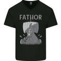 Fathor Funny Fathers Day Viking Ship Mens V-Neck Cotton T-Shirt Black