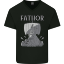Fathor Funny Fathers Day Viking Ship Mens V-Neck Cotton T-Shirt Black