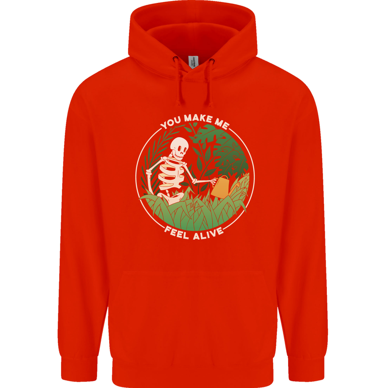 Feel Alive Gardening Gardener Plants Skull Childrens Kids Hoodie Bright Red