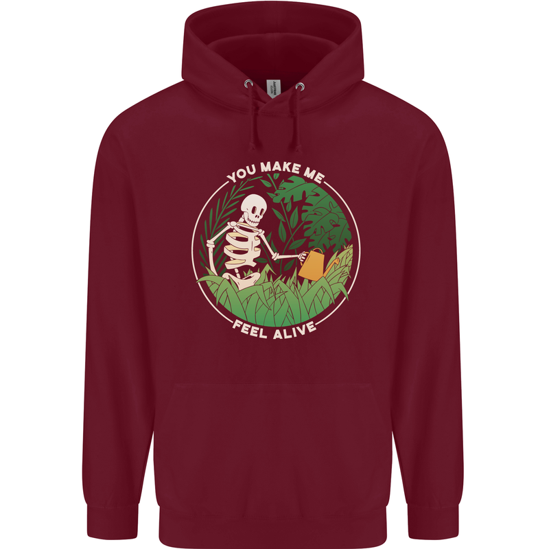 Feel Alive Gardening Gardener Plants Skull Childrens Kids Hoodie Maroon