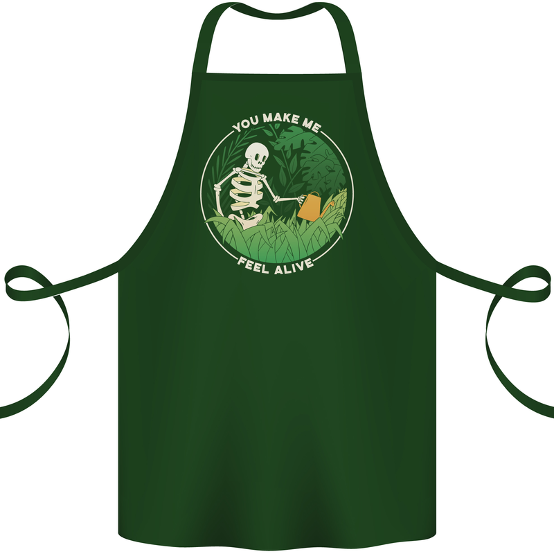 Feel Alive Gardening Gardener Plants Skull Cotton Apron 100% Organic Forest Green