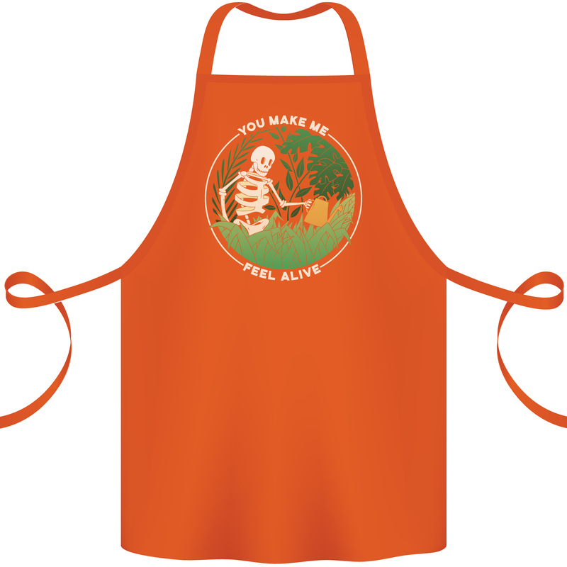 Feel Alive Gardening Gardener Plants Skull Cotton Apron 100% Organic Orange