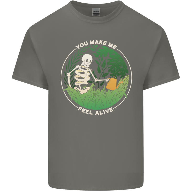 Feel Alive Gardening Gardener Plants Skull Kids T-Shirt Childrens Charcoal