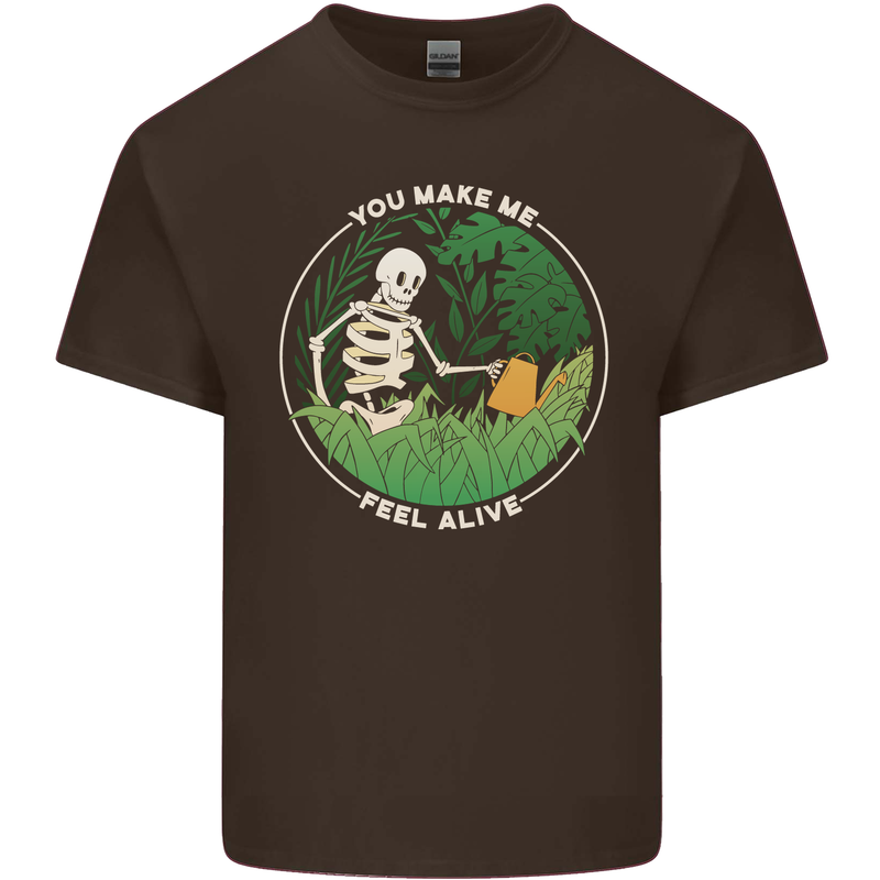 Feel Alive Gardening Gardener Plants Skull Kids T-Shirt Childrens Chocolate
