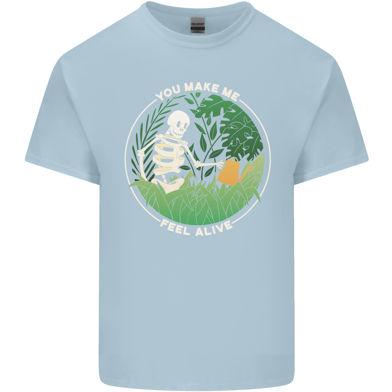 Feel Alive Gardening Gardener Plants Skull Kids T-Shirt Childrens Light Blue