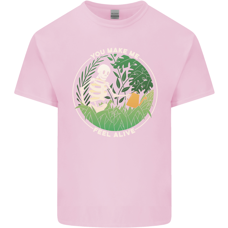 Feel Alive Gardening Gardener Plants Skull Kids T-Shirt Childrens Light Pink