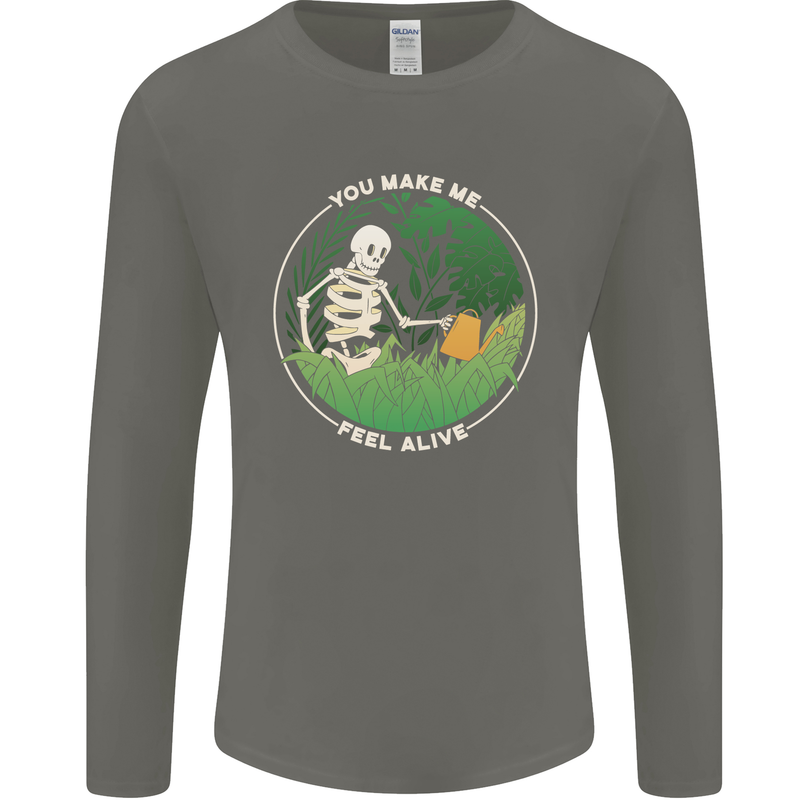 Feel Alive Gardening Gardener Plants Skull Mens Long Sleeve T-Shirt Charcoal