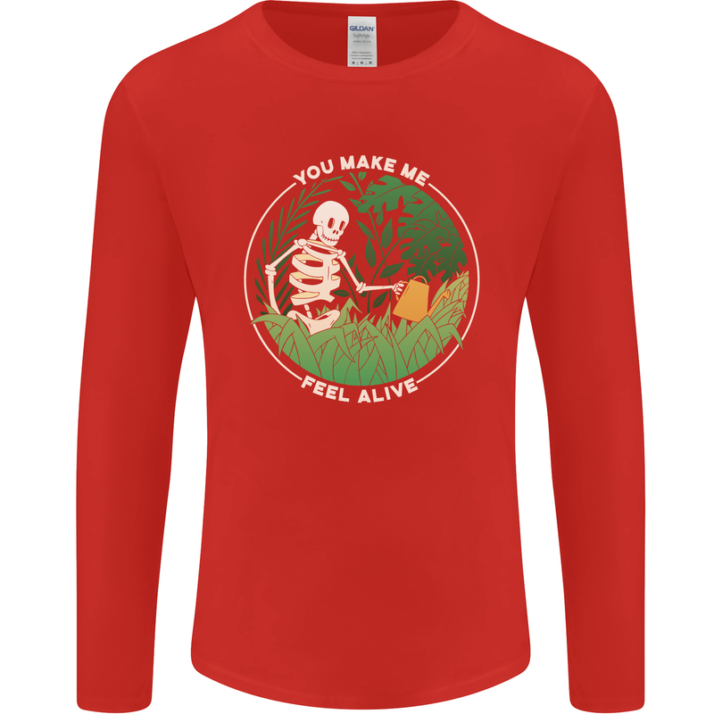 Feel Alive Gardening Gardener Plants Skull Mens Long Sleeve T-Shirt Red