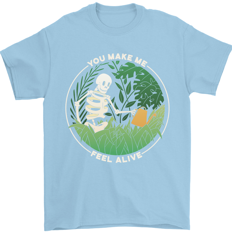 Feel Alive Gardening Gardener Plants Skull Mens T-Shirt Cotton Gildan Light Blue