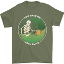 Feel Alive Gardening Gardener Plants Skull Mens T-Shirt Cotton Gildan Military Green
