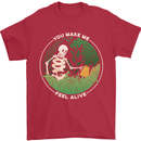 Feel Alive Gardening Gardener Plants Skull Mens T-Shirt Cotton Gildan Red
