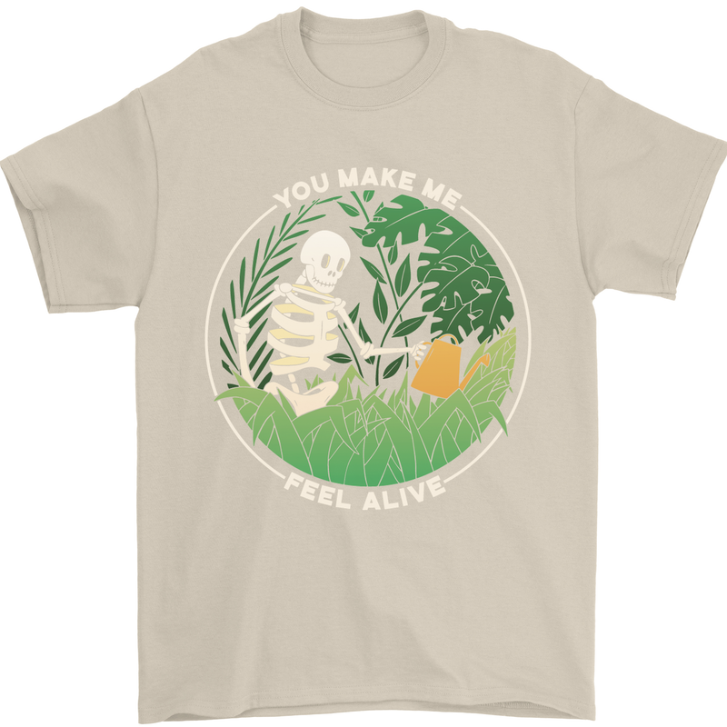 Feel Alive Gardening Gardener Plants Skull Mens T-Shirt Cotton Gildan Sand
