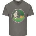 Feel Alive Gardening Gardener Plants Skull Mens V-Neck Cotton T-Shirt Charcoal