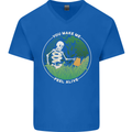 Feel Alive Gardening Gardener Plants Skull Mens V-Neck Cotton T-Shirt Royal Blue