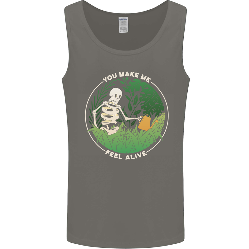 Feel Alive Gardening Gardener Plants Skull Mens Vest Tank Top Charcoal
