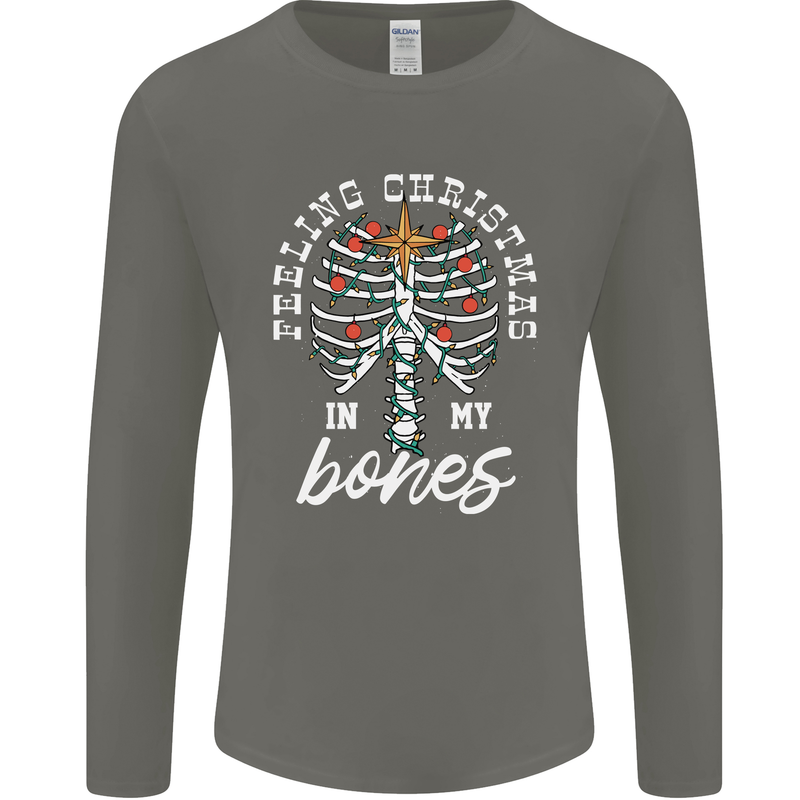 Feeling Christmas In My Bones Mens Long Sleeve T-Shirt Charcoal