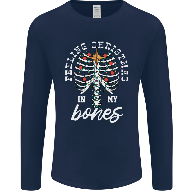 Feeling Christmas In My Bones Mens Long Sleeve T-Shirt Navy Blue