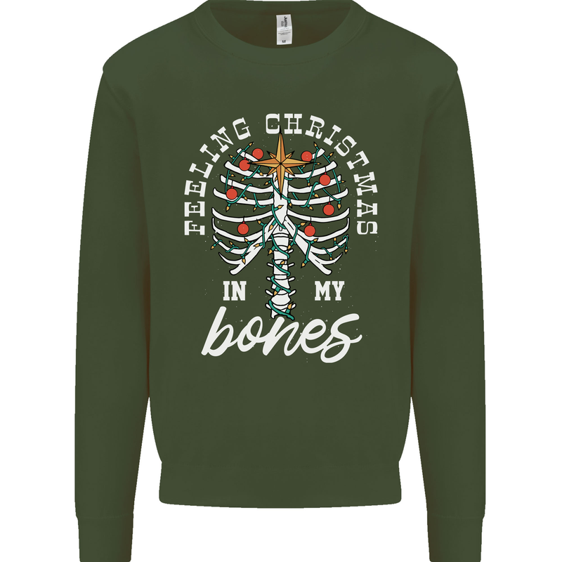 Feeling Christmas In My Bones Mens Sweatshirt Jumper Forest Green
