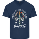 Feeling Christmas In My Bones Mens V-Neck Cotton T-Shirt Navy Blue