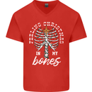 Feeling Christmas In My Bones Mens V-Neck Cotton T-Shirt Red