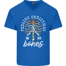 Feeling Christmas In My Bones Mens V-Neck Cotton T-Shirt Royal Blue