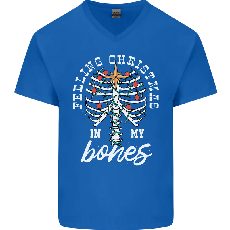 Feeling Christmas In My Bones Mens V-Neck Cotton T-Shirt Royal Blue