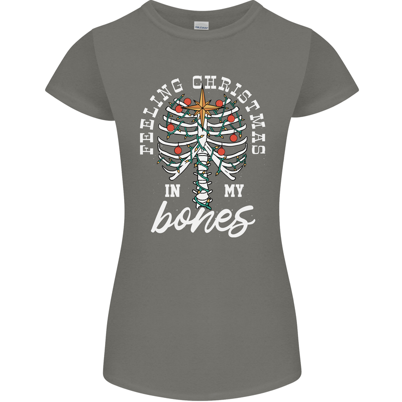 Feeling Christmas In My Bones Womens Petite Cut T-Shirt Charcoal