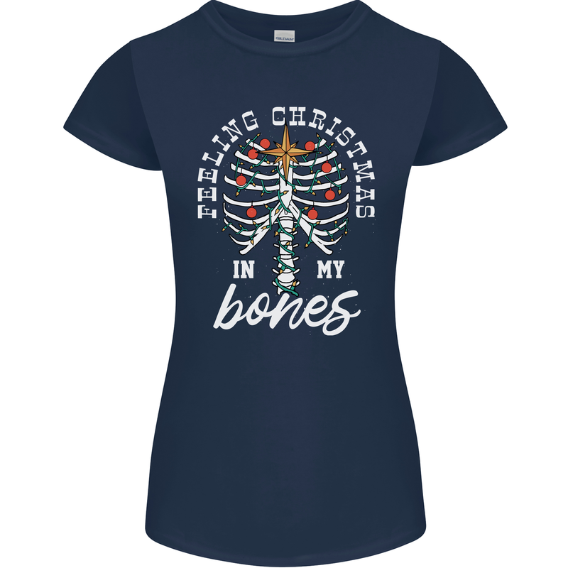 Feeling Christmas In My Bones Womens Petite Cut T-Shirt Navy Blue