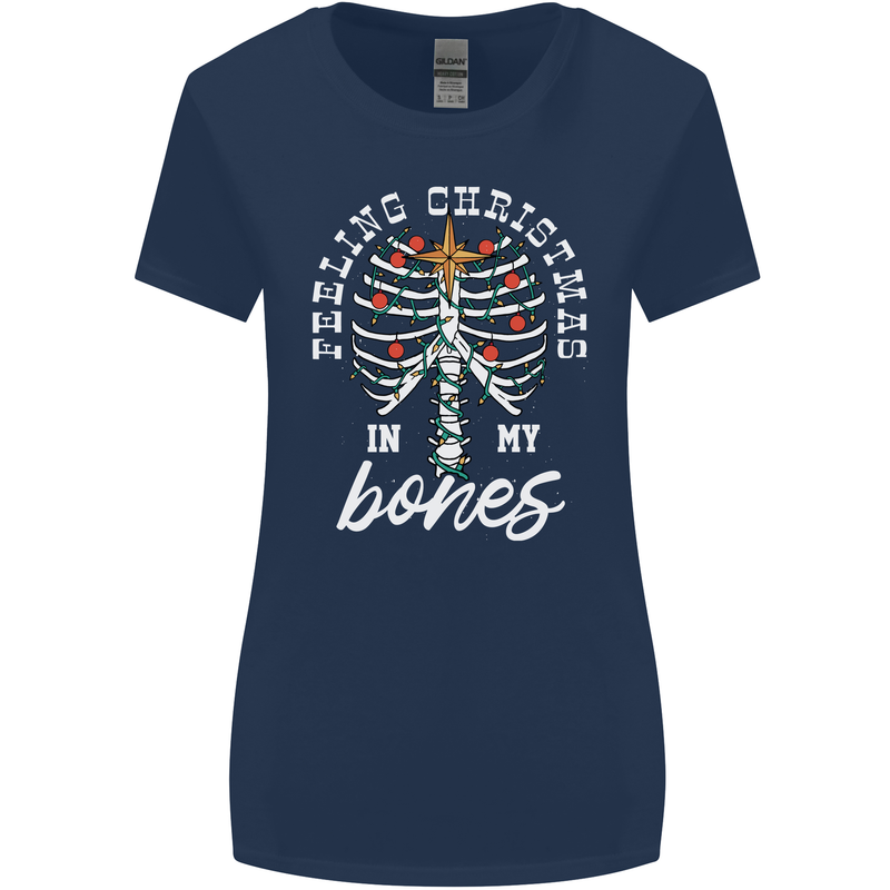 Feeling Christmas In My Bones Womens Wider Cut T-Shirt Navy Blue