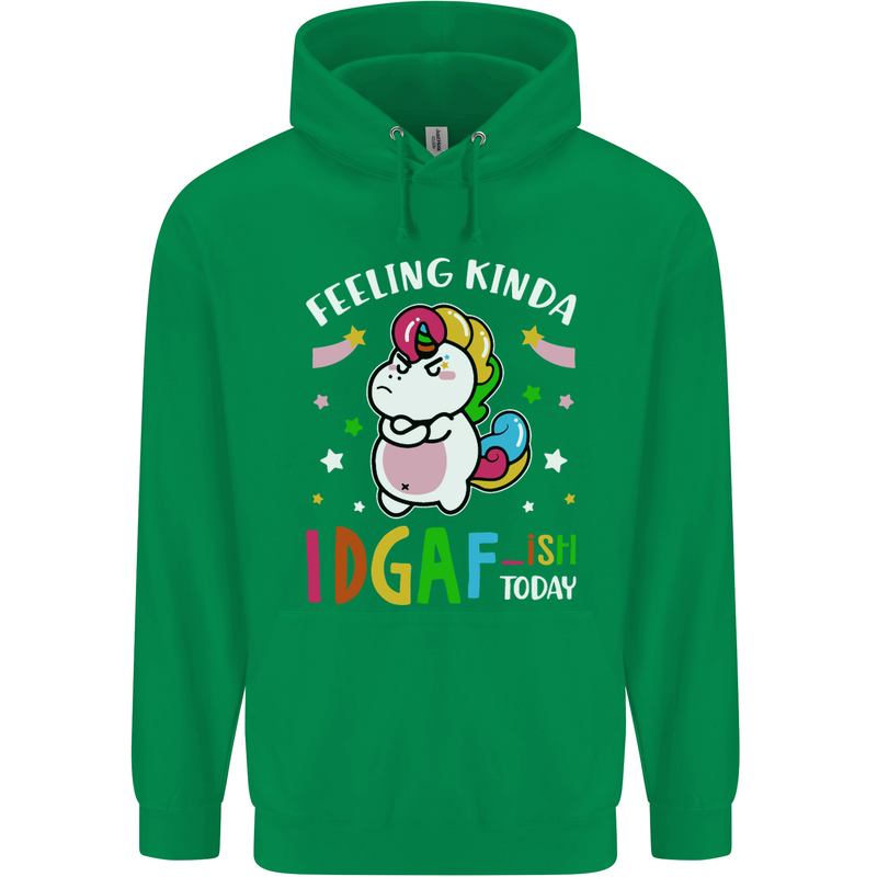 Feeling IDGAF Today Funny Offensive Unicorn Mens 80% Cotton Hoodie Irish Green