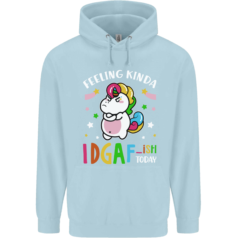 Feeling IDGAF Today Funny Offensive Unicorn Mens 80% Cotton Hoodie Light Blue