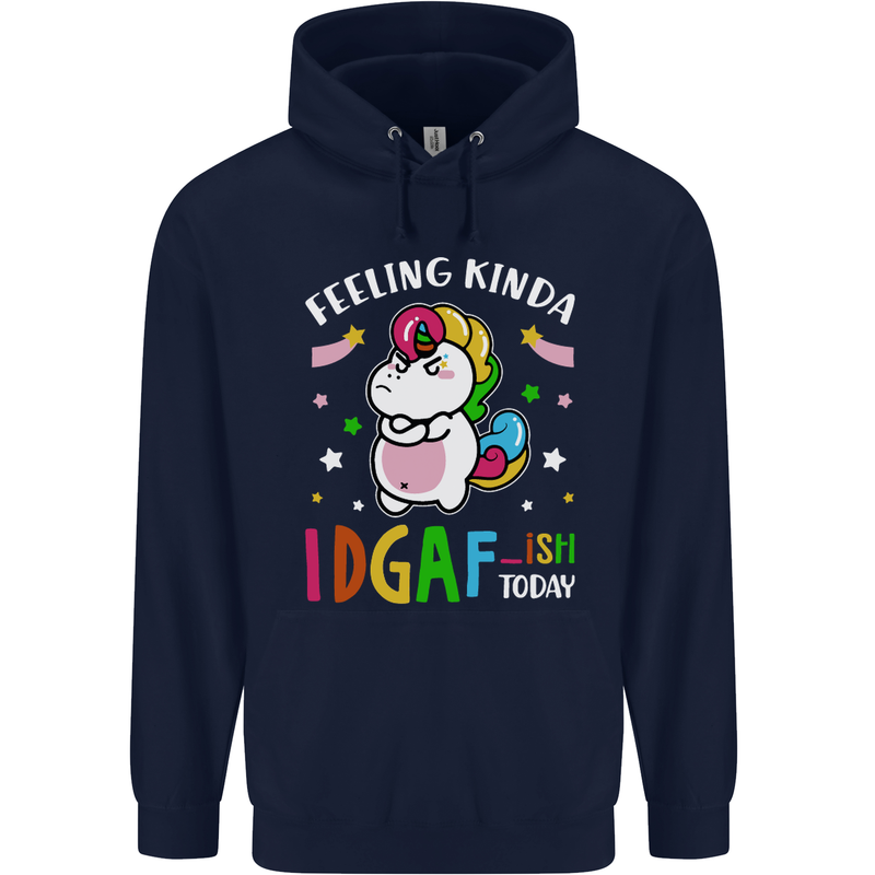 Feeling IDGAF Today Funny Offensive Unicorn Mens 80% Cotton Hoodie Navy Blue